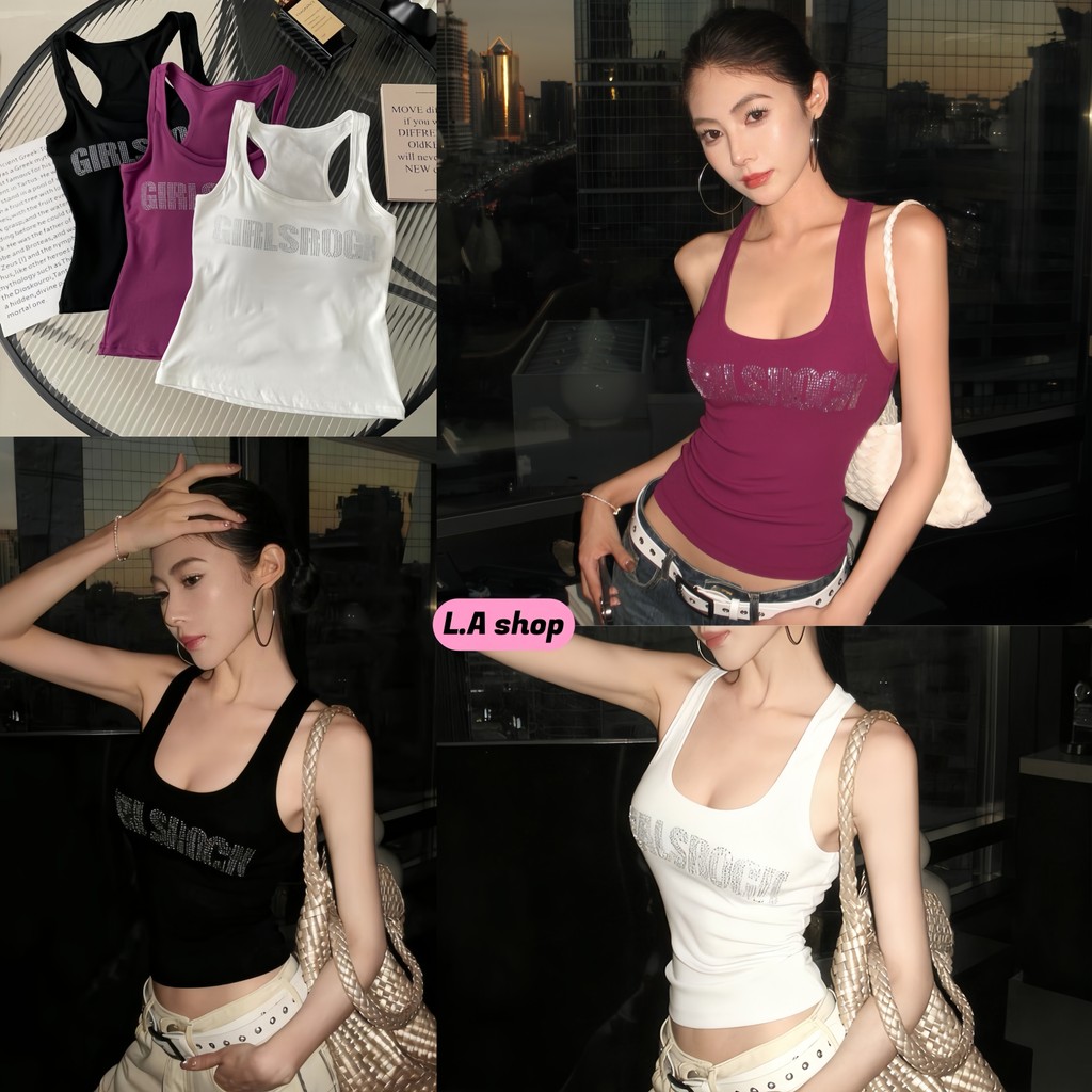L.A Shop★เสื้อคุณภาพดี เสื้อกล้าม เสริมฟองน้ำ ดีเทลแต่ลายเท่ๆ3สี ทรงรัดพอดี เซ็กซี่  "FY3595"