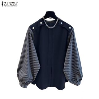 ZANZEA เสื้อลายเกาหลีสำหรับทำงานหรือใส่ลำลอง ออกแบบคอโคมไฟแข…