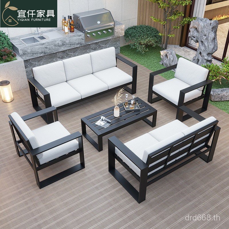 ขายสํานักงานรวมกันวิลล่าลานสวนพักผ่อนกลางแจ้งหวายโซฟากลางแจ้งกรอบอลูมิเนียมออกแบบนอร์ดิกแผนกต้อนรับส