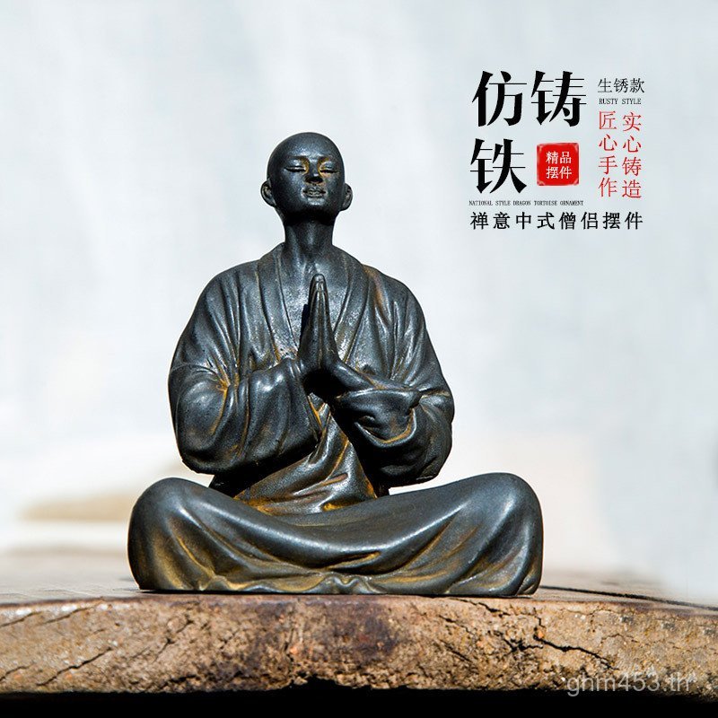 Retro Distressed Desktop Monk ห้องนั่งเล่นตกแต่งบ้านงานฝีมือใหม่จีน Zen ตกแต่ง Handmade Monks V92X