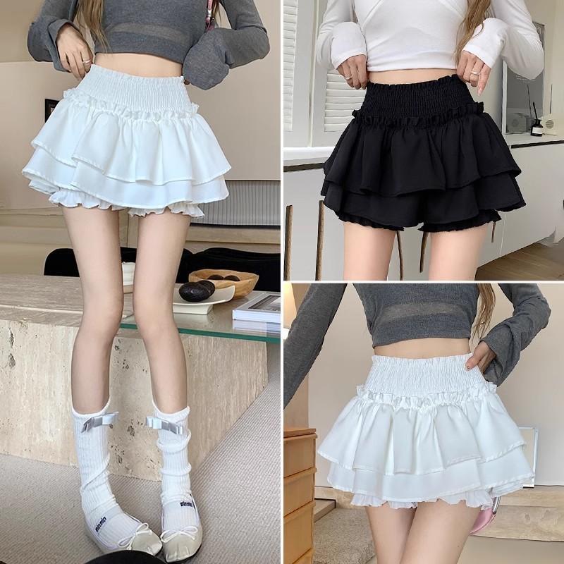 (XS-4XL) Gamin-CD4245 กระโปรงมินิมอล กระโปรงสั้นทรงเค้ก Y2K มีซับในกางเกงเอวยางยืด