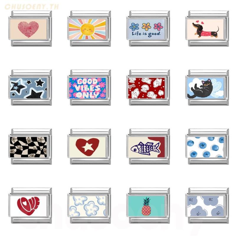 สร้อยข้อมือสแตนเลสขนาด 9 มิลลิเมตร ออกแบบการ์ตูนหัวใจสไตล์อิตาลี สำหรับทำเองเป็นของตกแต่งบุคลิกภาพ