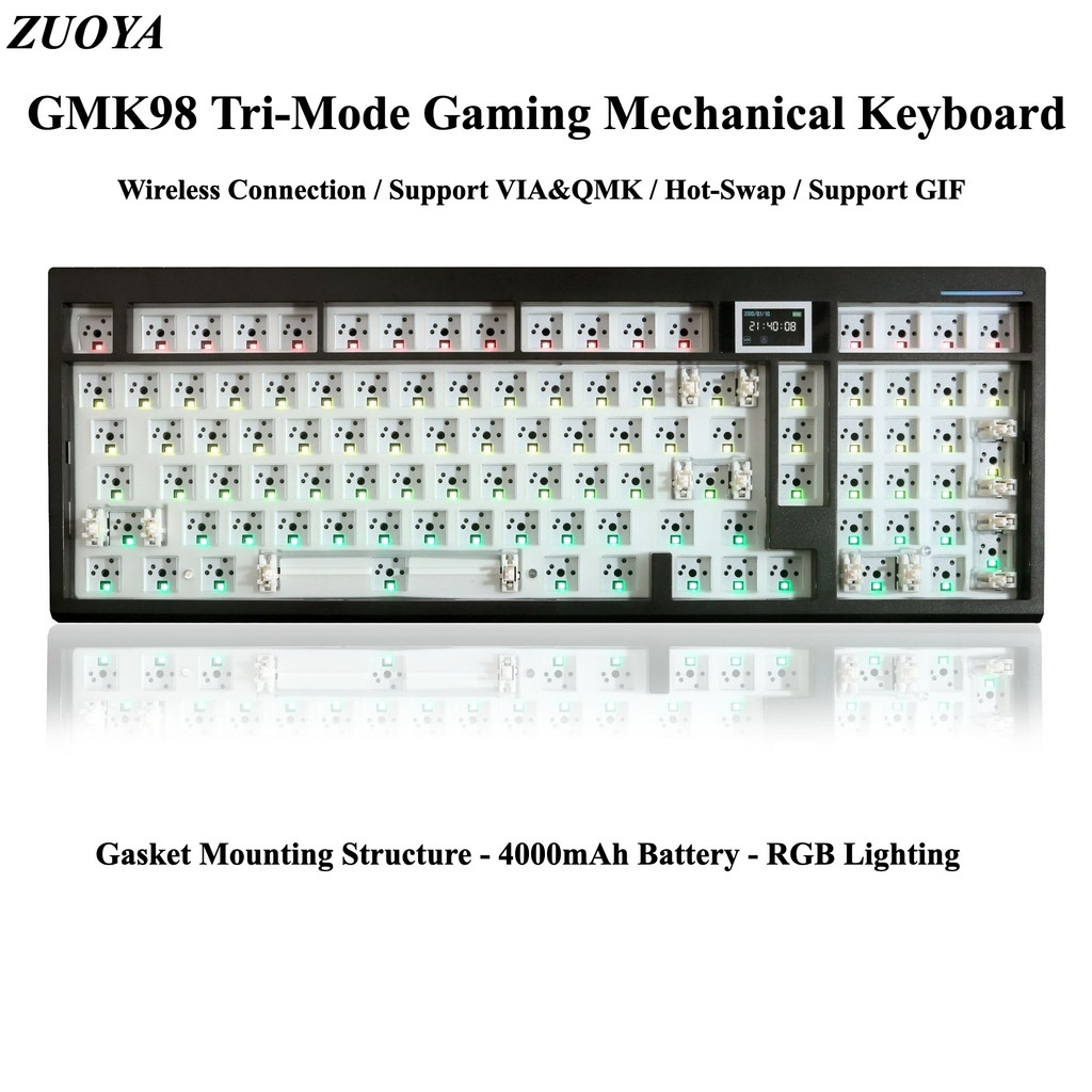 ZUOYA GMK98 หน้าจอบลูทูธ Tri-mode รองรับไร้สาย VIA/QMK คีย์บอร์ดแบบกลไกชุดปะเก็นแบบกําหนดเอง 98 การจ