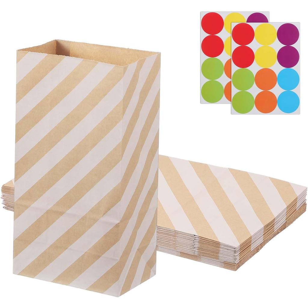 PATIKIL Party Favor Bag, 24 ชิ้น 5.1x3.1x9.1xถุงขนมกระดาษขนาดกลางของขวัญรักษาฉลองฮาโลวีน Goody วันเก