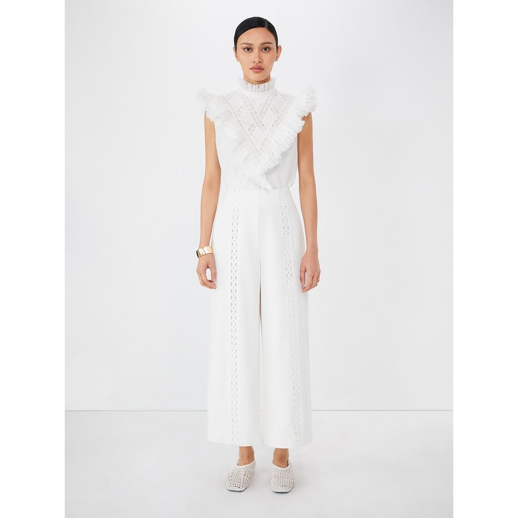 [Pomelo] กางเกงขากว้างแต่งลายฉลุ / Eyelet Wide Leg Trousers — صورة 2