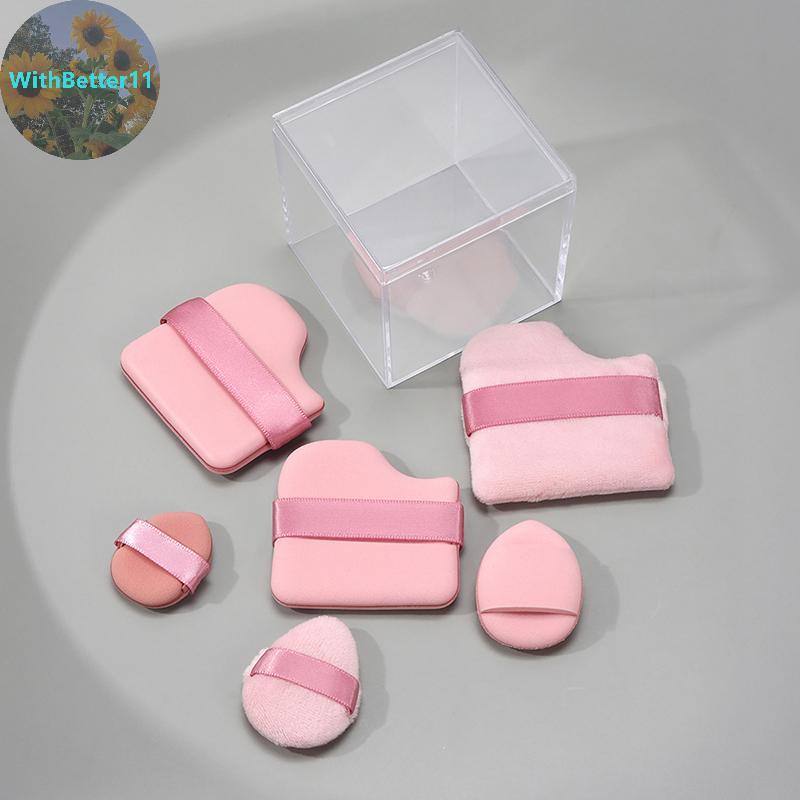 Better 6 ชิ้น/เซ็ตสีชมพูแป้งพัฟ Mini Thumb Powder Puff คอนซีลเลอร์ Blusher แห้งและเปียกแต่งหน้าเครื่