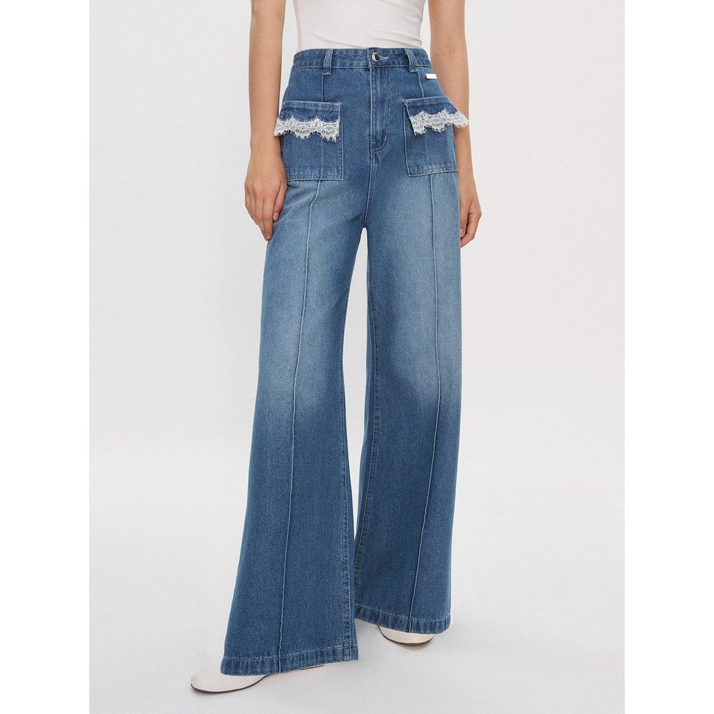 [Pomelo] Pomelo. x Janesuda กางเกงยีนส์แต่งลูกไม้ / Pomelo. x Janesuda Lace Jeans