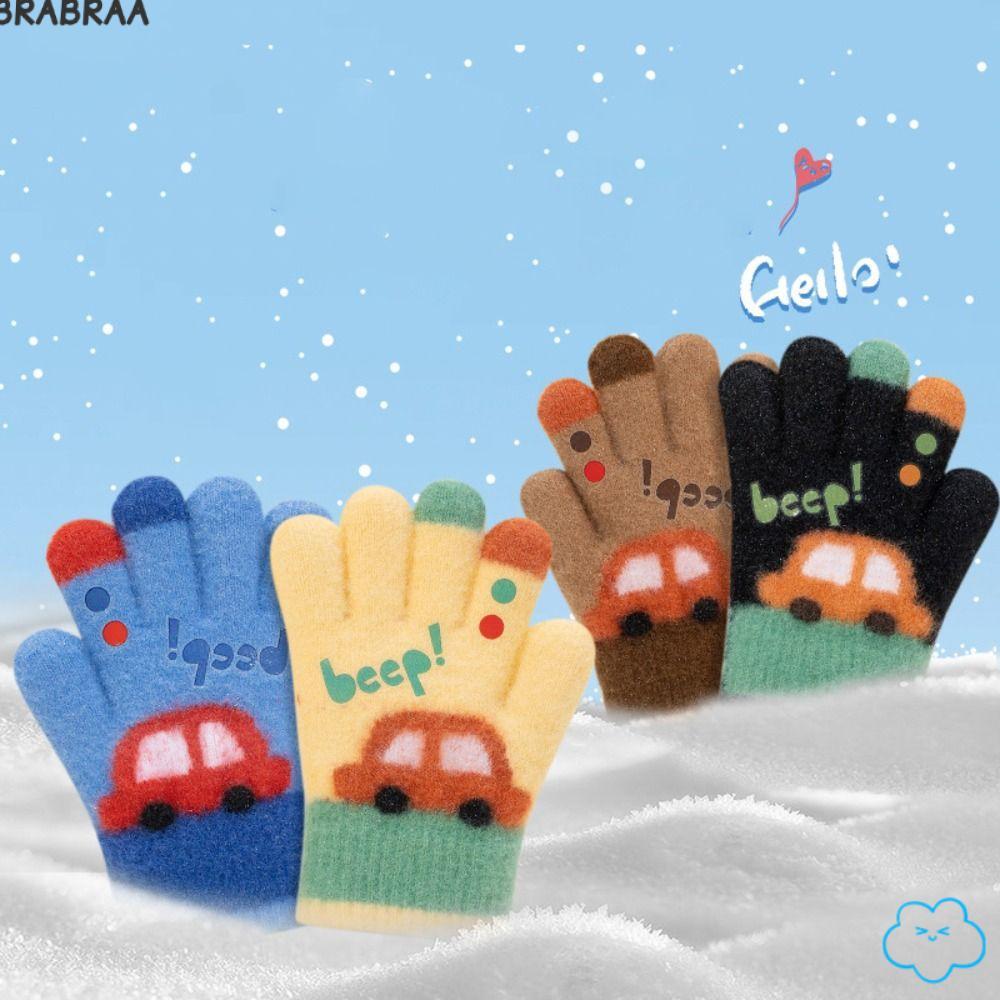 ถุงมือถักสำหรับเด็กอายุ 3-6 ปี ออกแบบเป็นการ์ตูนรถยนต์ อบอุ่นและนุ่มนวล มีความยืดหยุ่นสำหรับสวมใส่ในอากาศหนาว