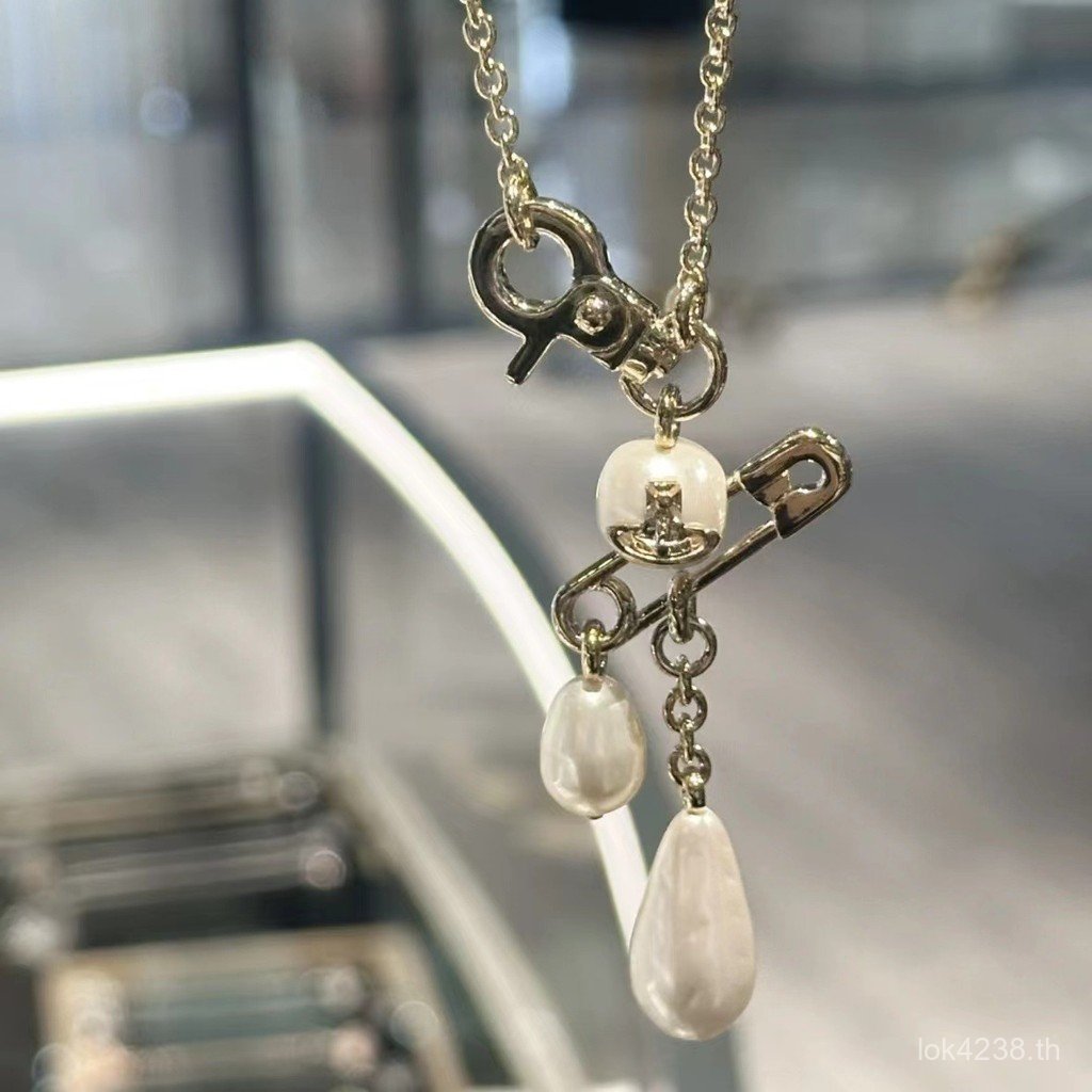 สร้อยคอมุกและต่างหูทรงหยดน้ำสำหรับฤดูใบไม้ร่วงและฤดูหนาว 2024 สไตล์แฟชันหรูหรา รหัส 7SVD