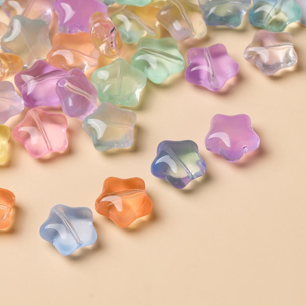 St.kunkka ลูกปัดแก้วห้าแฉก15X16มม. 10ชิ้น/ถุงลูกปัดหลากสีใสสำหรับการทำเครื่องประดับอัญมณีสร้อยคอ DIY สร้อยข้อมือ