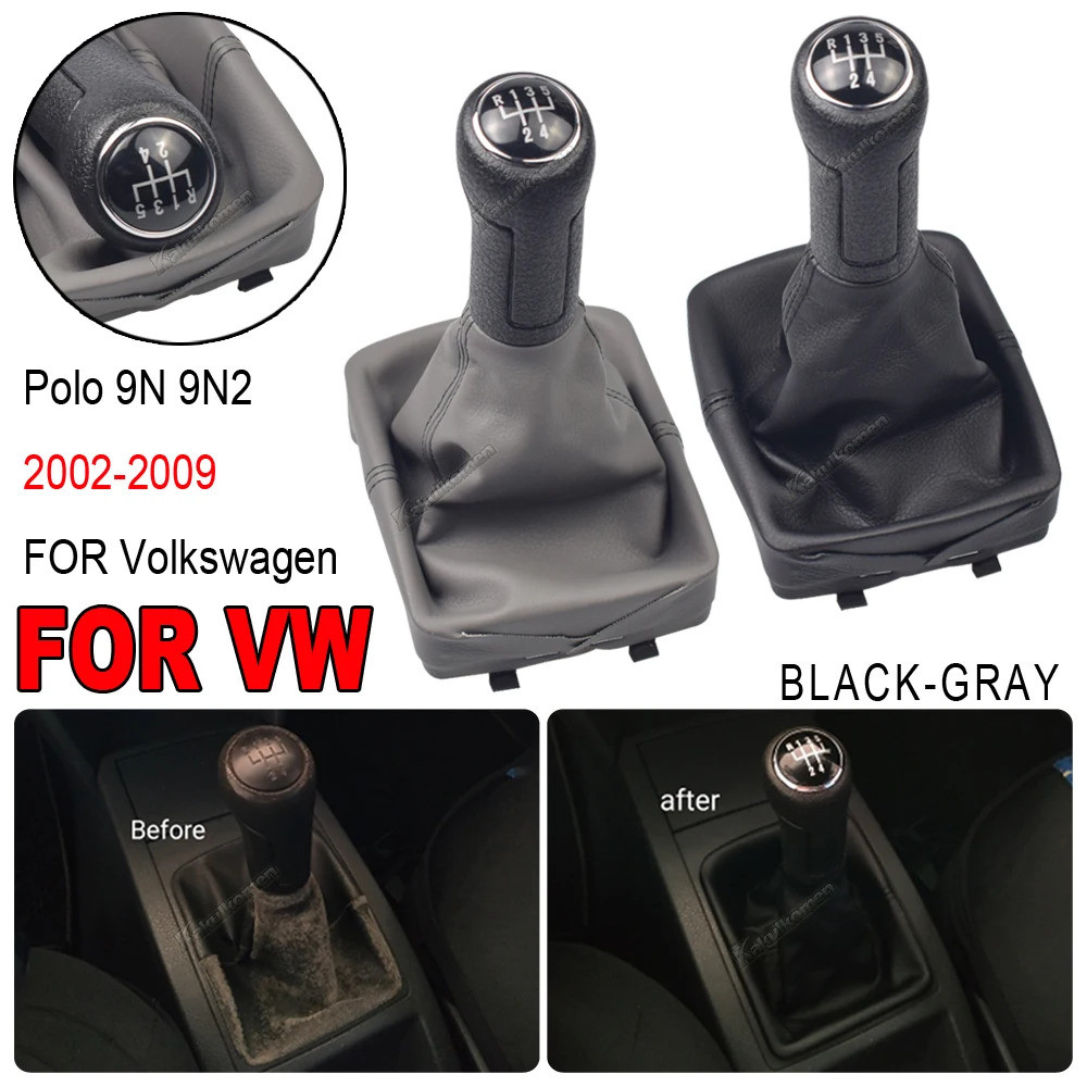 เกียร์รถเกียร์ Shift Knob Gaiter Boot สําหรับ Volkswagen VW Polo 9N 9N2 9N3 2002-2009 Auto Manual 5 