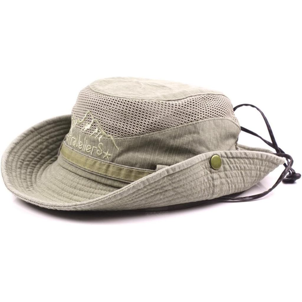 Sun Hat for Men, Cotton Embroidery Summer Outdoor Sun Protection Wide Brim Bucket Hat Foldable Safar