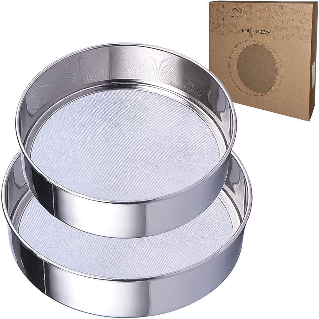 Sieve Fine Mesh, Stainless Steel Round Sifter for Baking, Flour Sieve, 8 Inch 40 Mesh and 6 Inch 60 