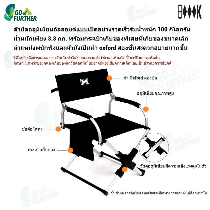 เก้าอี้แคมป์ปิ้ง 8000K แบบพับได้ รับน้ำหนัก 120 กก. thumbnail 7