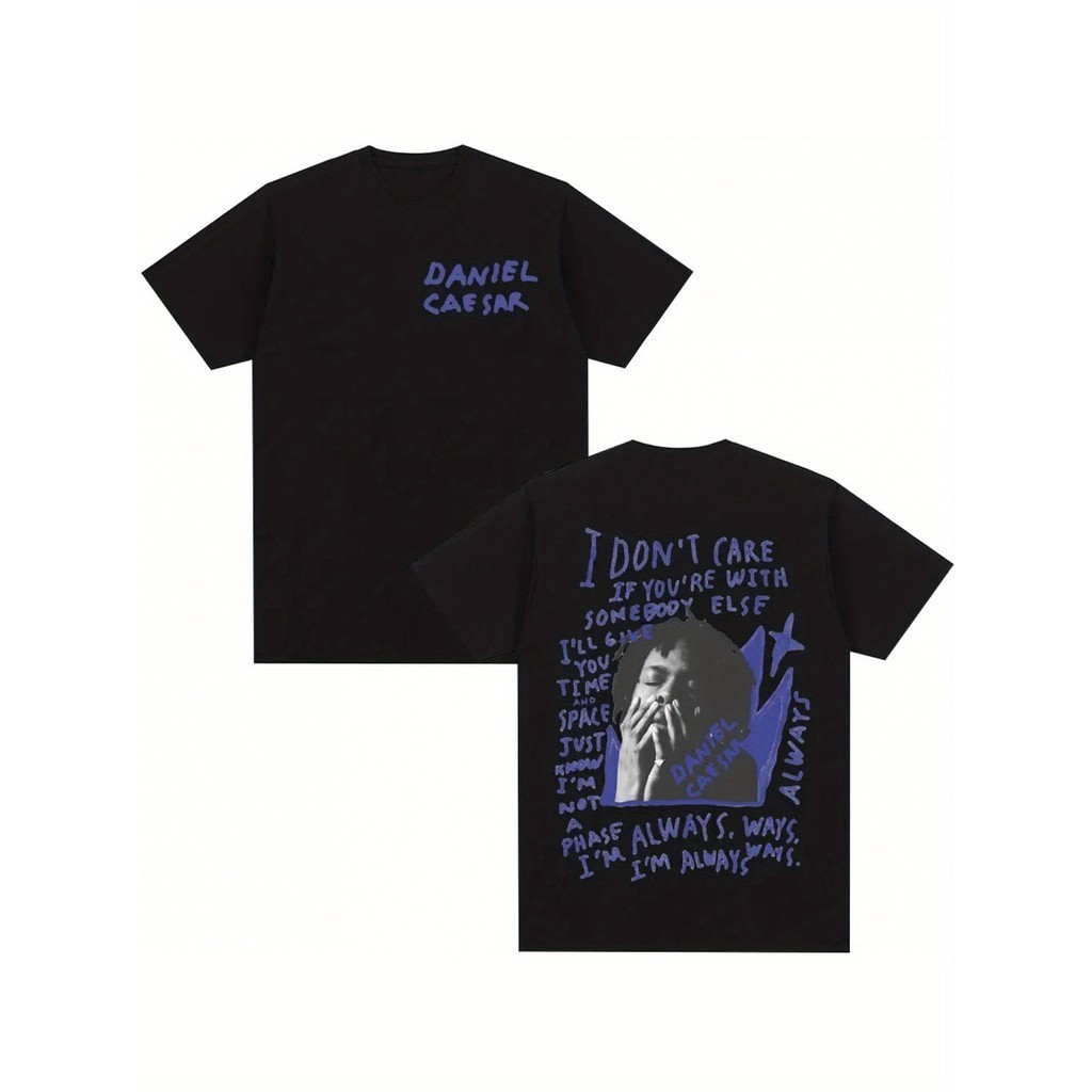 NEW Daniel Caesar Never Enough Cotton T-Shirt - Hip-Hop Fashion, Black with White Text and Star Desi