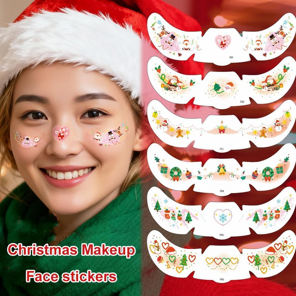6/christmas Makeup Face Stickers Set Kids Christmas Coloured Set Sticker Blush Makeup K2o6