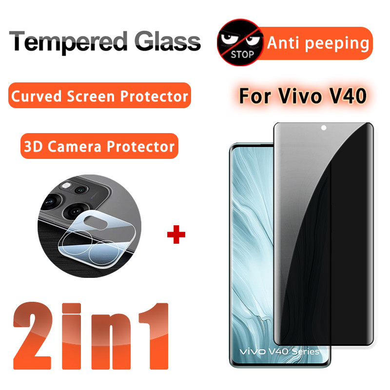 2 IN 1 ฟิล์มกันรอย Vivo V40 ฟิล์มกระจกเทมเปอร์โค้งสำหรับ Vivo V40 V60 V50 V30 Pro V50e V40e V30e 3D 