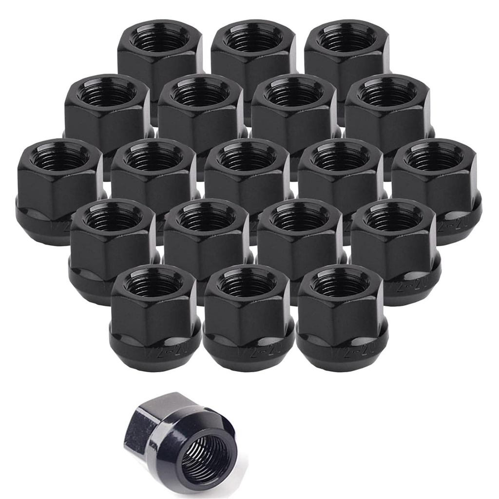 MuHize Lug Nut Kit 20 ชิ้น - 1/2" x20 Black Lug Nut (2025 ใหม่), ปลายเปิด 6 Spline 0.83" สูง 3/4" He
