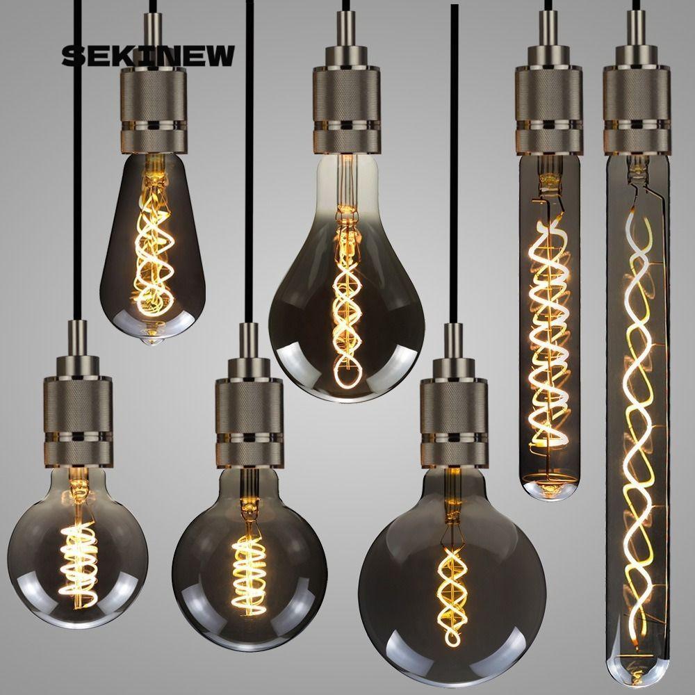 SEKINEW Vintage Retro Bulb, Edison Lamp Electroplated Grey Filament, hot Warm White Filament Glass E
