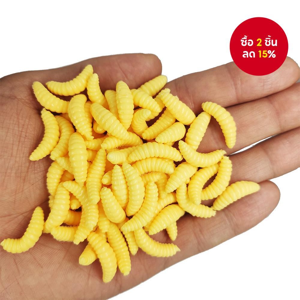 เหยื่อตกปลา 100 แพ็คสมจริงหนอน Maggot Larvae ซิลิโคนอ่อนไส้เดือนเทียมเหยื่อตกปลาสําหรับปลาดุก Sunfish ปลาเทราท์
