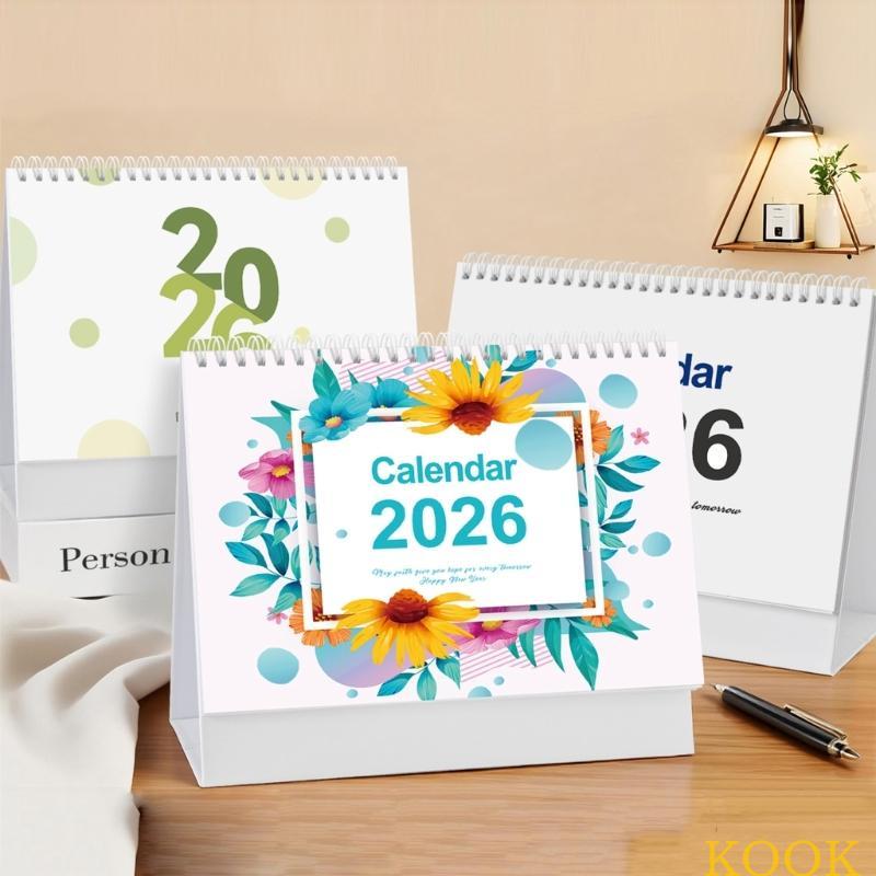 KOOK 2026 ปฏิทินตั้งโต๊ะรายเดือน 12 เดือนจาก Jan to Dec Twin-Coil Binding ปฏิทินวิชาการสําหรับการวาง