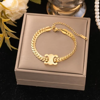 สร้อยข้อมือเหล็กไทเทเนียม ลายเส้นแบบ 18K Gold แฟชั่นสำหรับผู้หญิง พร้อมขายส่ง