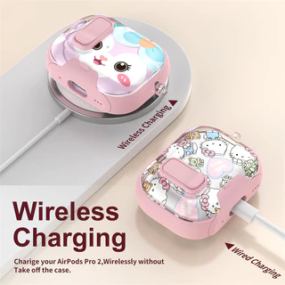 เคสภาพวาดการ์ตูนน่ารักสําหรับ AirPods4/4ANC Pro2 Pro3 ล็อคเคสแม่เหล็กพร้อมแหวน