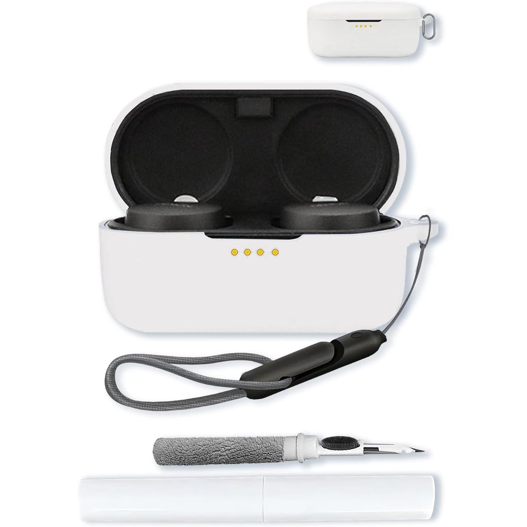 เคสซิลิโคน เข้ากันได้กับ Denon PerL ProWireless Earbuds พร้อมพวงกุญแจ, ชุดทําความสะอาดและเชือกเส้นเล