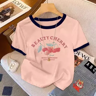 เสื้อสาวอวบสีชมพู ฤดูร้อนหวานเย็นสวมใส่เสื้อผ้าผู้หญิงสามารถเกลือหวาน และเซ็กซี่ฮอลิเดย์หน้าแขนสั้น เสื้อ ผ้า แฟชั่น ราค