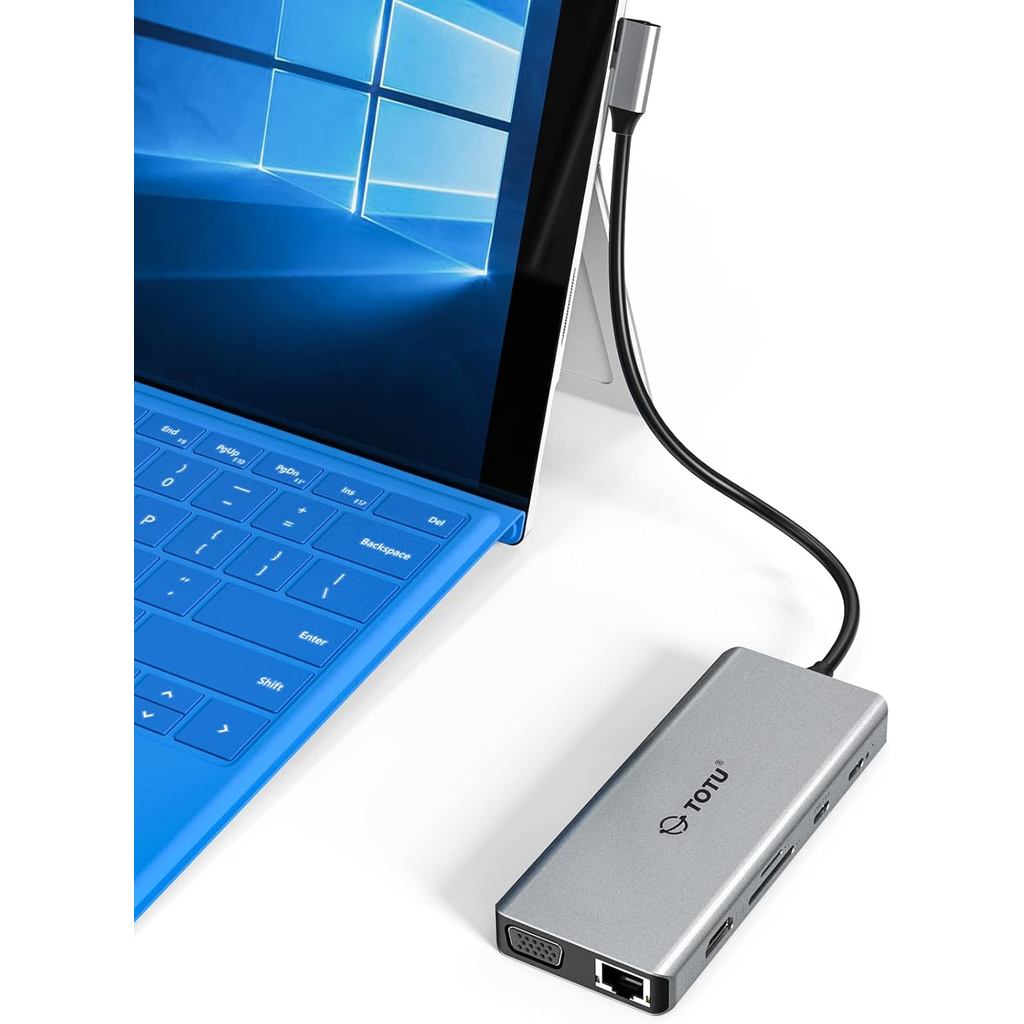 Docking Station, USB C Hub, TOTU 12 in 1 Surface Pro Docking Station พร้อม 4K HDMI, Ethernet, VGA, 9