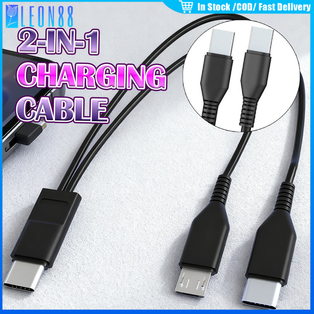 ของมาใหม่！2 in1 Micro USB เป็น Type-C สายชาร์จโทรศัพท์มือถือ สายชาร์จเร็ว USB C สายชาร์จสั้น 20CM