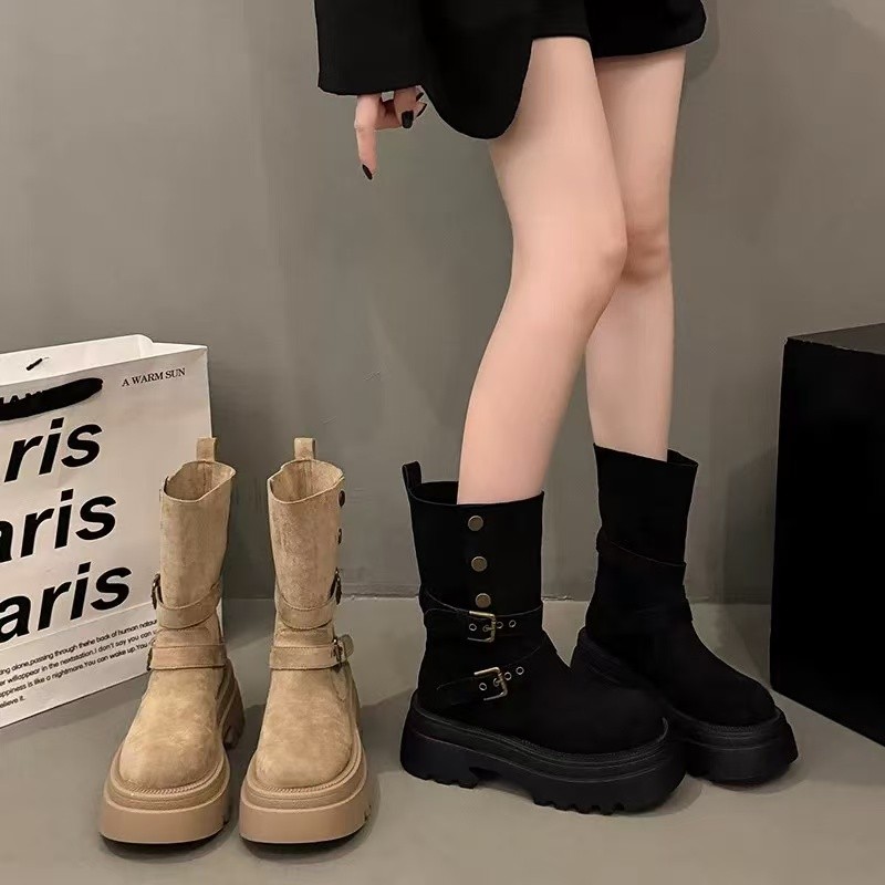 (เท้าผอมเรียวเล็กตรงไซส/อวบอูม+ไซส)TX762  รองเท้าบูทมาร์ติน พื้นหนา6cm แฟชั่นใหม่ สำหรับผู้หญิง ฤดุใ