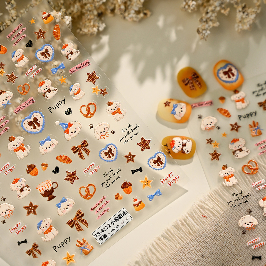 [Meow.sensei] Iron Scarf Cute Puppy Nails Sticker TS4222 Milky ins Style Star Love Heart Bow Nail Sticker