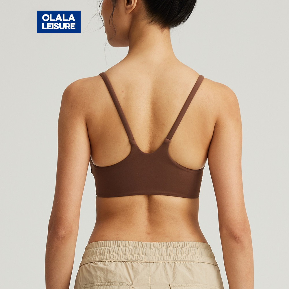 OLALA Sports Bra Thin Strap V-Back Bra with Chest Pads for Running Fitness Yoga