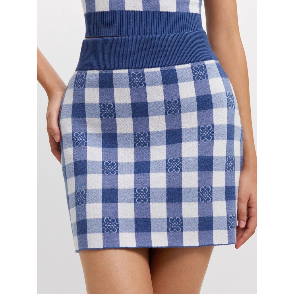 [Pomelo] กระโปรงผ้าถักลายตาราง / Knit Checkered Skirt