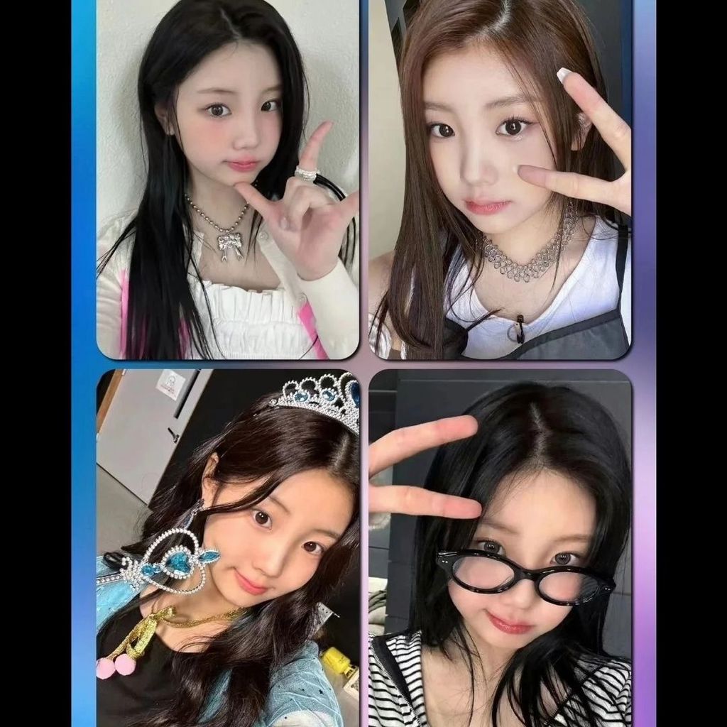 ร้อนขายILLIT Li Yuanxi (WOHEE) Beyer Crown Card สีชมพูเสื้อกันหนาวการ์ดแปดชิ้น