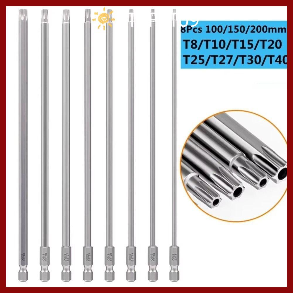 PTKFPT09 8PCS Hex Head Allen ประแจเจาะ Bits ชุด, 100 มม.150 มม.200 มม.1/4 นิ้ว Torx ไขควงชุด Bit,ฮาร