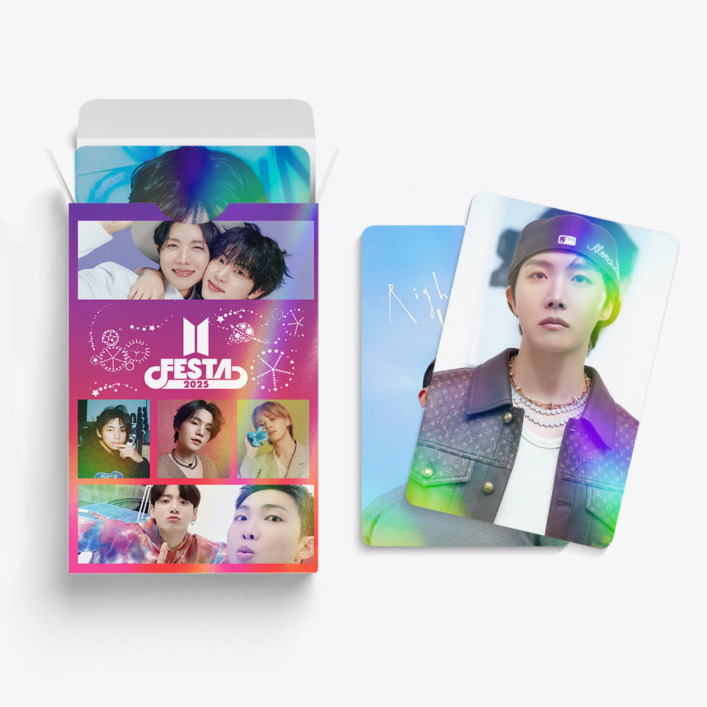 50-124pcs BT-S เลเซอร์โฮโลแกรม Lomo การ์ด 11th Anniversary 2024 FESTA MONOCHROME POP UP V Jung Kook 