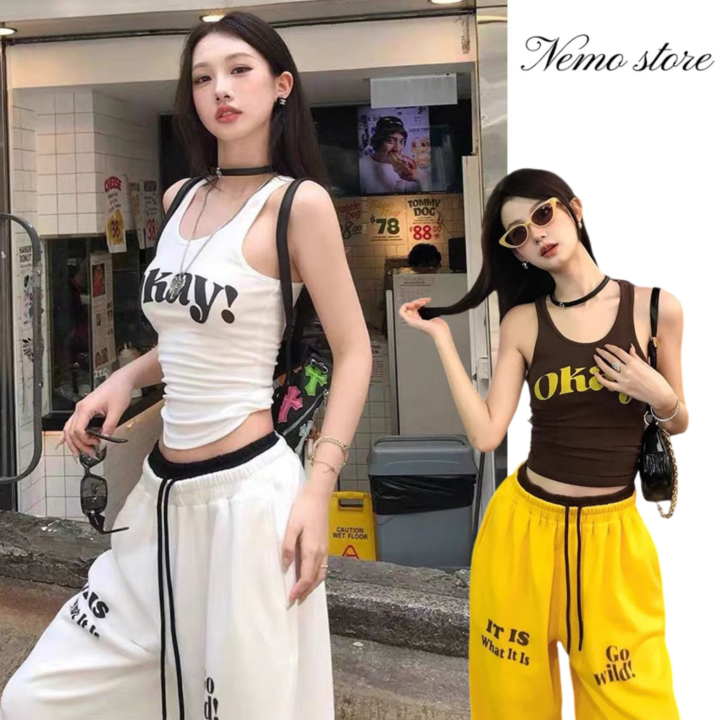 Nemo store🌸#FY3592 เสื้อกล้ามเสริมฟองน้ำ ลายสกีนตัวหนัง ยืดพอดีตัว