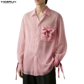 เสื้อเชิ้ตแขนยาวผ้าชีฟองไมโครโปร่งใสสำหรับผู้ชาย