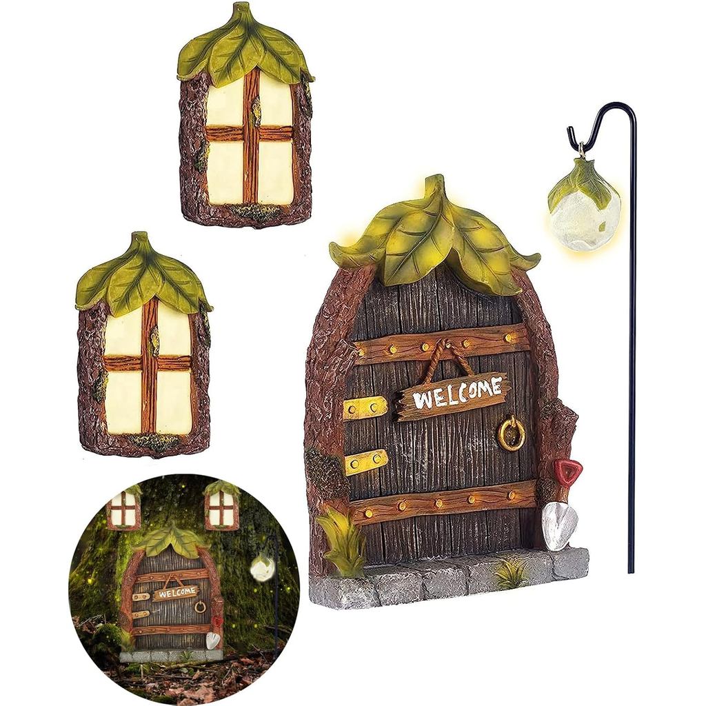 Miniature Fairy Garden Accessories Fairy Door and Windows for Trees, Glow in The Dark Yard Garden Sc