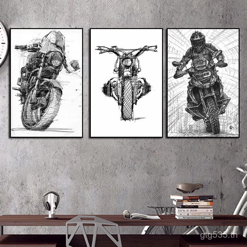 หัวรถจักร Club Manuscript อุตสาหกรรมสไตล์รถสํานักงานรถจักรยานยนต์ภาพวาดตกแต่ง Racing Design วาดแขวนภ