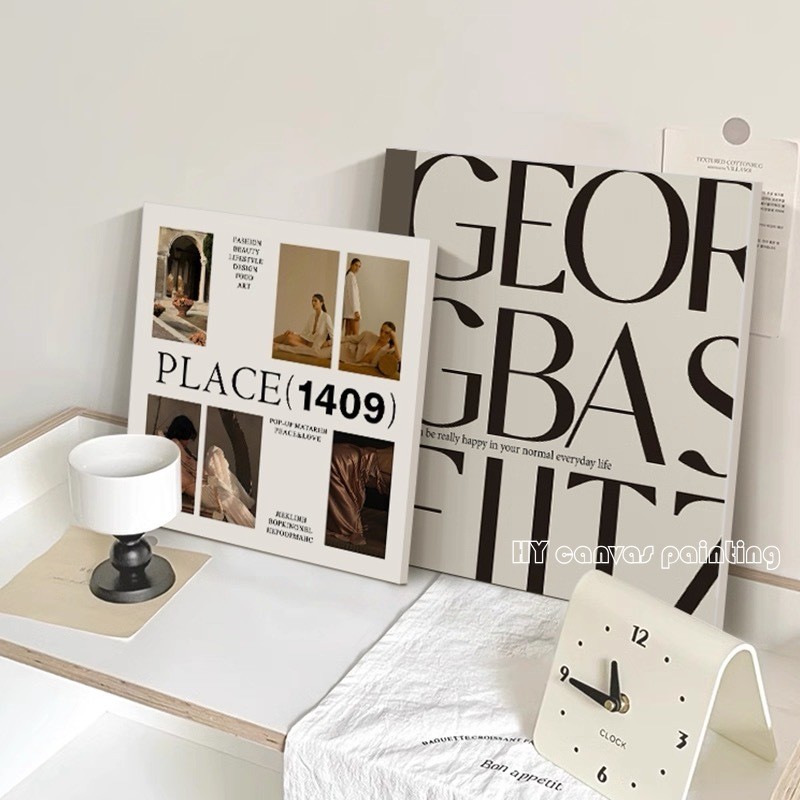 [กรอบไม้เนื้อแข็ง] Minimalist Art ภาพวาดผ้าใบ Niche Letter โปสเตอร์ห้องนั่งเล่นห้องนอนภาพวาด B & B ภาพจิตรกรรมฝาผนังนุ่ม