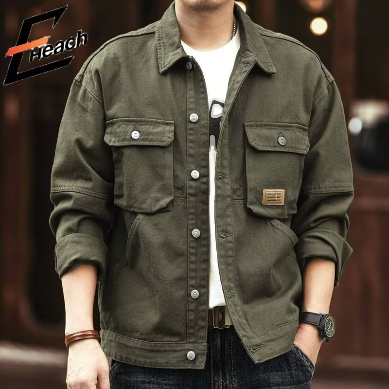 แจ็คเก็ตยีนส์ผู้ชายสไตล์วินเทจ อินเทรนด์สำหรับฤดูใบไม้ผลิและฤดูใบไม้ร่วง