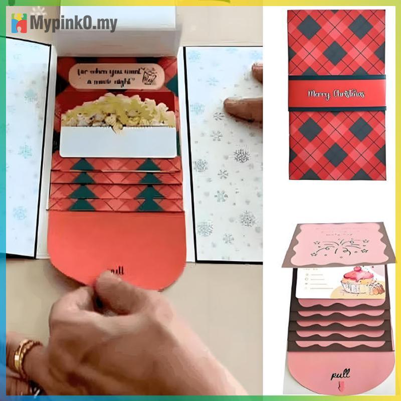Mypink Christmas Card Holder Book Surprise Cards Elegant DIY Booklet สําหรับ Xmas Card, Cash, Ticket