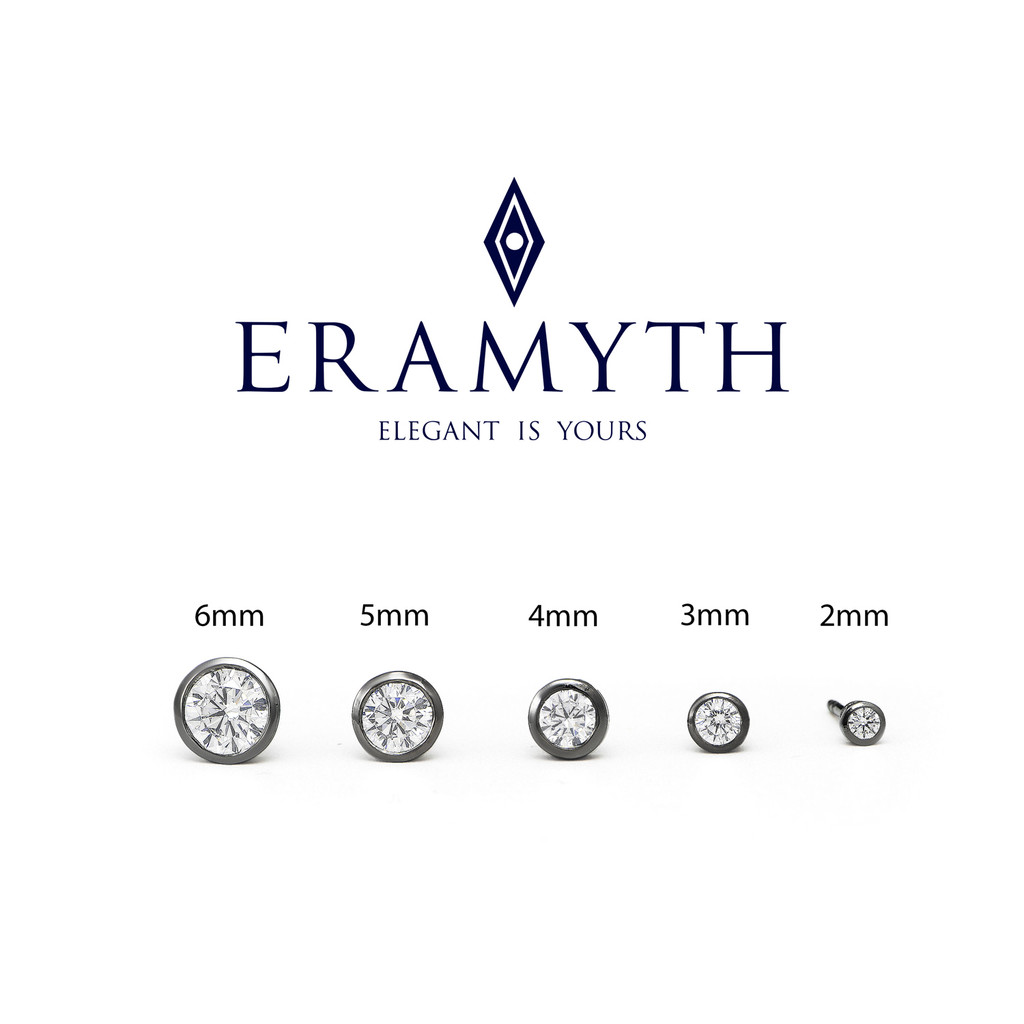 Eramyth : ต่างหูปักก้าน เพชรเม็ดเดียว เงินแท้92.5 เพชรCZ รวม ขนาด2,3,4,5,6mm งานหุ้ม ชุบสีแบล็ค SH-0115 ส่งทันที