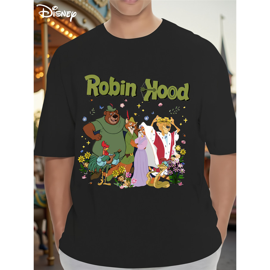 เสื้อยืดลาย Disney Robin Hood และ Little John เหมาะสำหรับฤดูร้อน สไตล์ไม่เป็นทางการ สวมใส่ง่าย