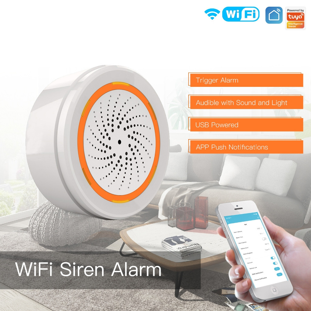 Tuya WiFi Smart Siren Sound Light Alarm Sensor Smart Life Siren Audible Alarm Smart Home Security Sy