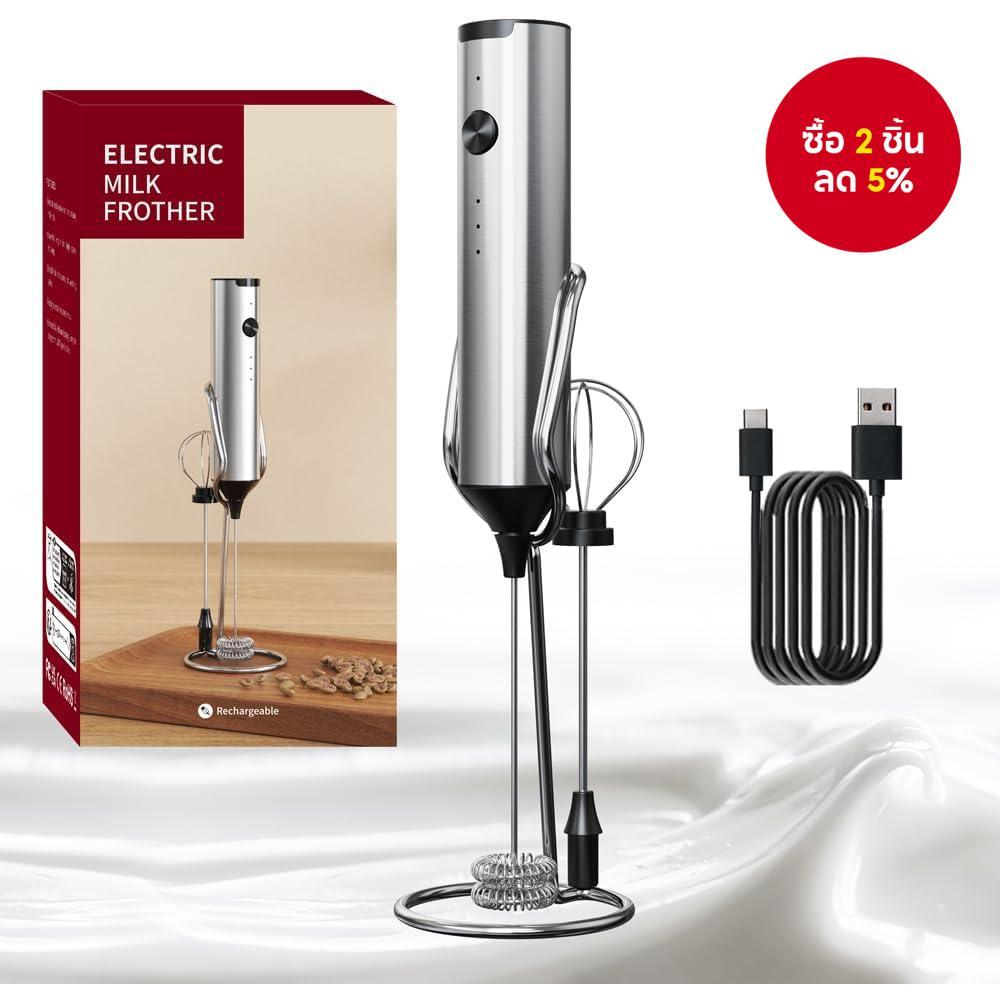 USB เครื่องตีฟองนม Bracker ชาร์จกาแฟ Frother 3 ความเร็วปรับไฟฟ้าไข่ Beater Stick 2 หนึ่งที่ถอดออกได้สแตนเลส Stirrer เหมาะสําหรับ Latte Cappuccin0