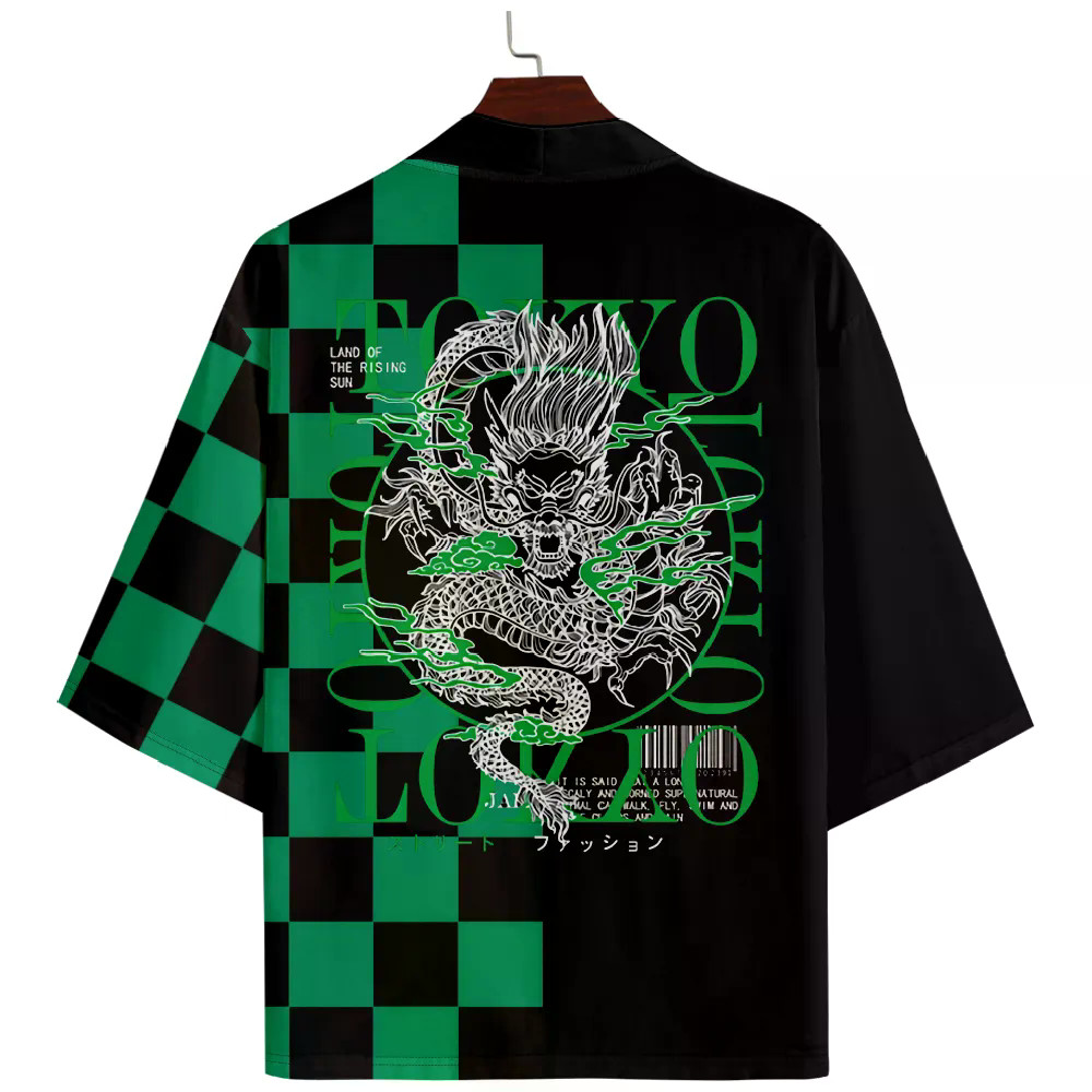 Demon Slayer Kimono Tanjiro Dragon totem คาร์ดิแกนชุดคอสเพลย์